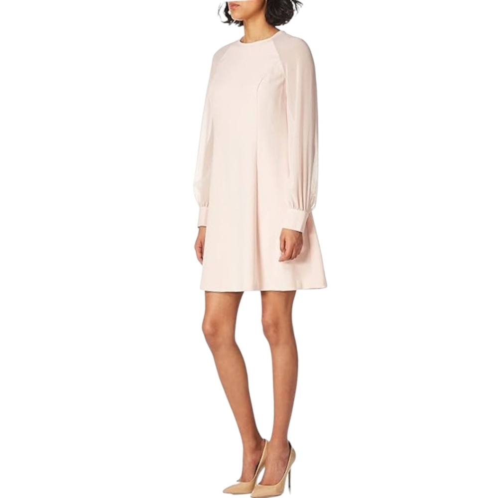 New Pink Dress Calvin Klein Soft Blush Long Sheer Sleeves Crepe Party Sz 12 - Picture 8 of 10